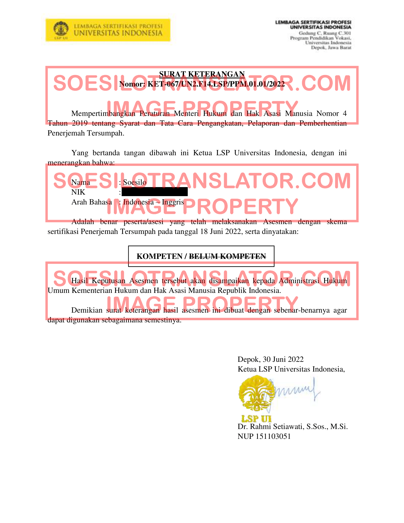 kompetensi penerjemah tersumpah - Lembaga Sertifikasi Profesi